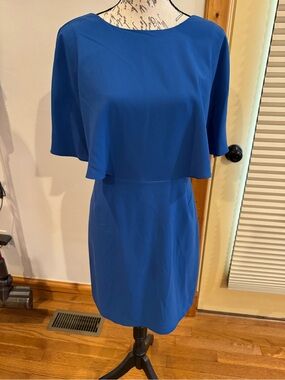 Halston Heritage Cobalt Blue Cape-Sleeve Sheath Dress